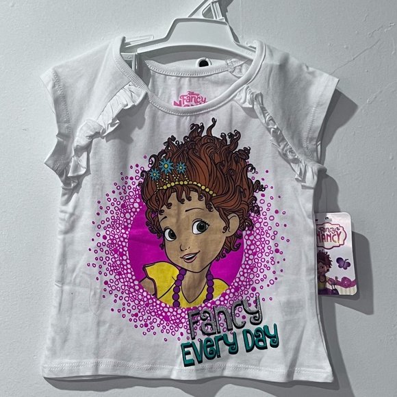 Disney Fancy Nancy Fancy Every Day White Glitter Girls T-Shirt NWT - Picture 1 of 1